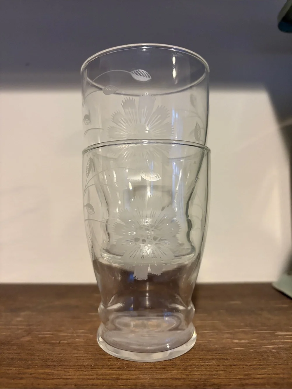 VINTAGE Clear Etched Glass Juice Glasses - Floral Pattern, Set of 2